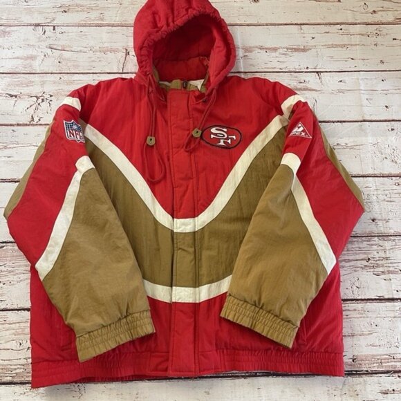 Vintage Proline Apex One 49ers Jacket Large Men's NFL Puffer Removable Hoodie - Picture 1 of 16